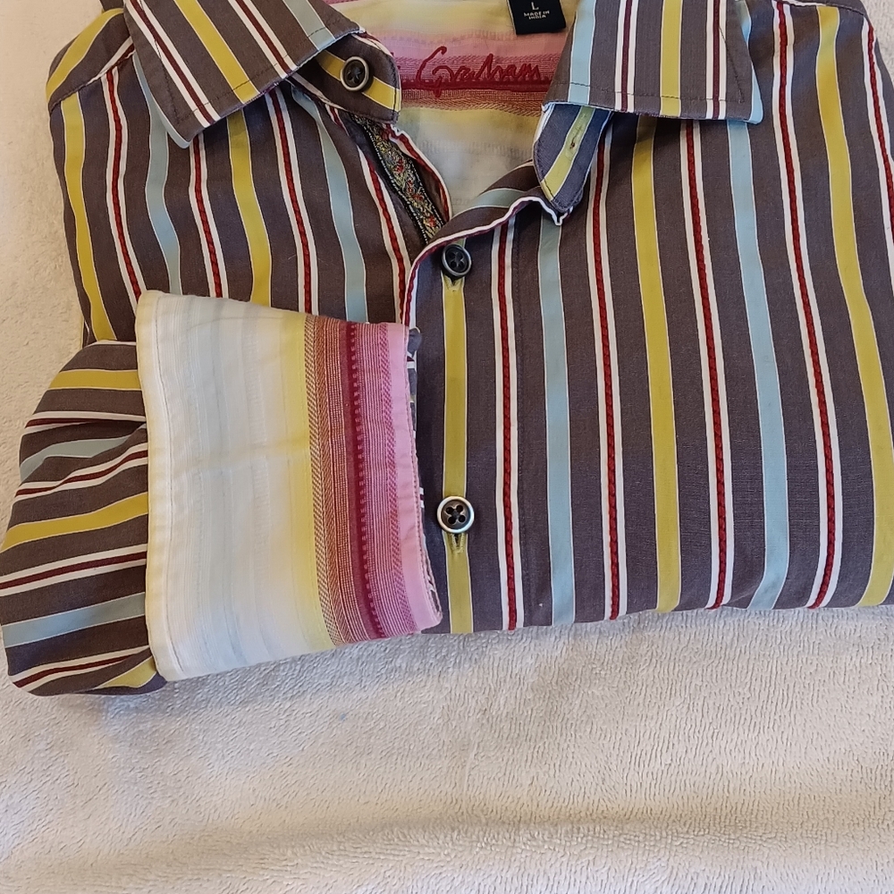 Robert Graham Multicolor Stripes Casual Long Sleeves Button Down Shirt Size L